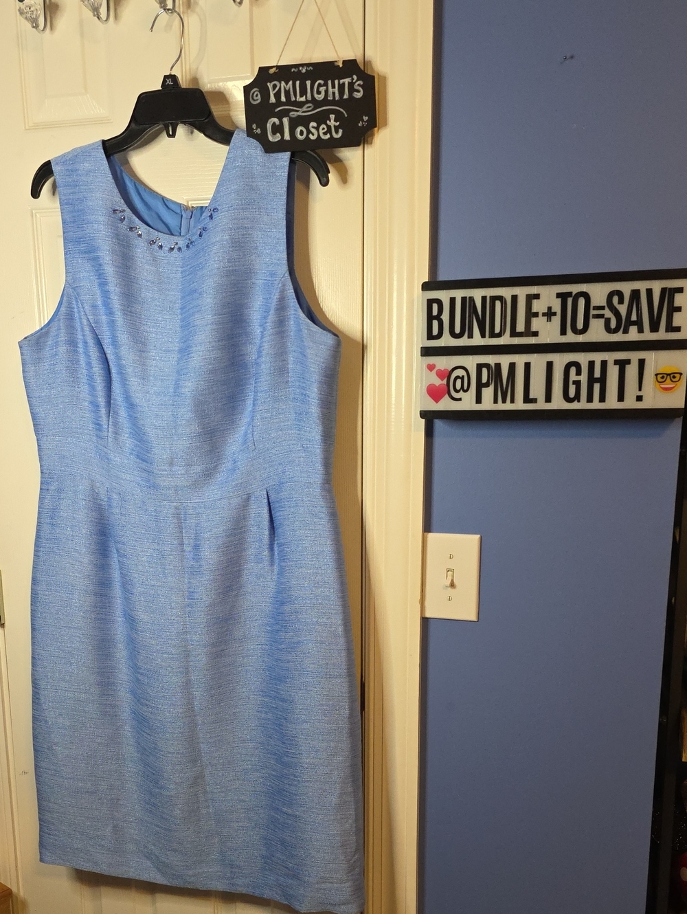 Preston & York Sleeveless Blue Jewel-Neck Sheath Dress 16